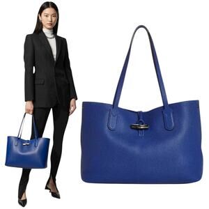 Longchamp Le Roseau Essential Tote Bag Shoulder Bag Pebble Leather Blue